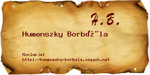 Humenszky Borbála névjegykártya